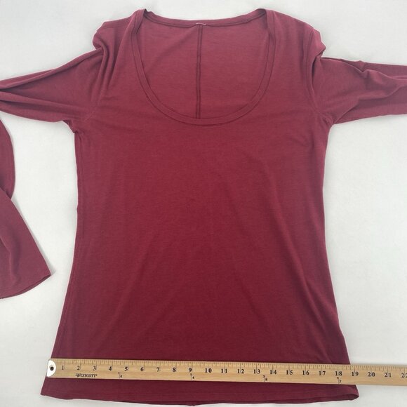 Lululemon Size M (NO SIZE TAG) Red Maroon Anahatasana Scoop Long Sleeve Tee Pima - Picture 5 of 13